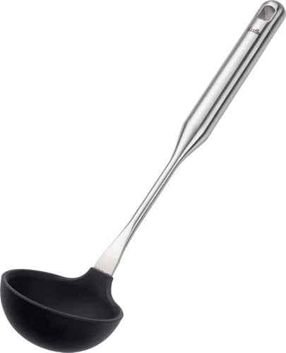 Fissler Essential/Silikon-Suppenkelle mit Edelstahl-Griff (38 cm) Sauciere, Schöpfkelle, mit Aufhänge-Öse, Spülmaschinen-geeignet