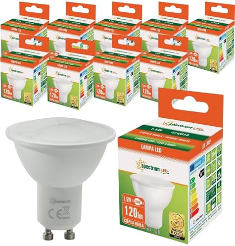 JungesLicht 10er Pack GU10 1,5W LED Leuchtmittel, 120Lumen, 120° Strahlwinkel, großflächige Ausleuchtung, nicht dimmbar, 50x58mm, Spot, Einbaustrahler, Deckenleuchte (3000K warmweiss)