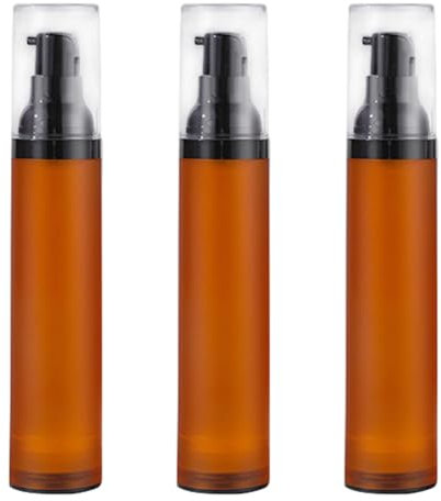 Upstore 3Pcs 50ml 1.7oz Empty Brown Frosted Plastic Airless Pump Bottles Travel Friendly Vacuum Press Dispensers with Black Pump Top for Lotion Essence Foundation Cosmetic Storage