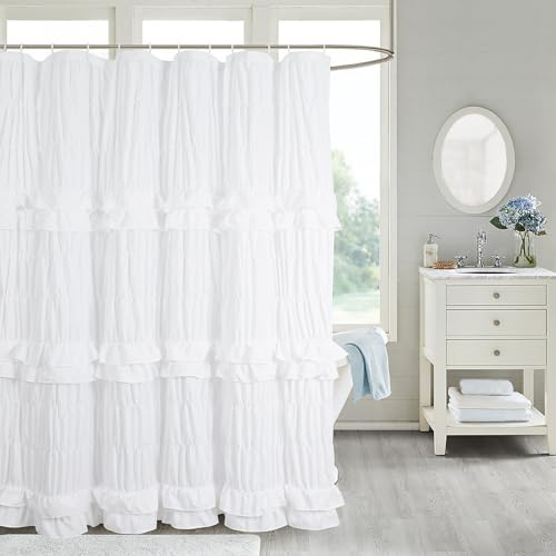YINFUNG Weißer Rüschen-Duschvorhang, Shabby-Chic-Stil, Vintage-Badezimmervorhänge, viktorianisch, mädchenhaft, niedlich, ästhetisch, Boho, Bauernhaus, französisches Landhaus, Spitzendekoration, extra