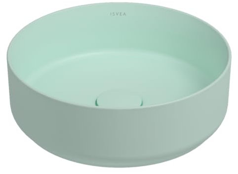Runde Aufsatzwaschbecken ohne Überlauf aus Keramik ohne Hahnloch - mint matt