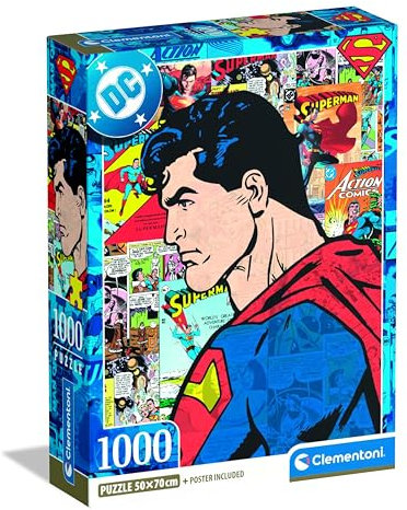 Clementoni Jigsaw Puzzle 1000 pieces, Superman DC Comics, Puzzle for Adults, Compact box, Made in Italy, 37507