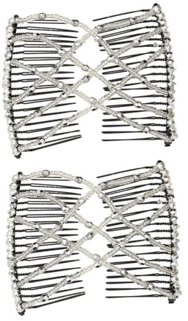 JEYORZY 2 Peigne de Cheveux Extensible Magique, Élastiques à Perles Pinces à Cheveux Extensibles, Peignes De Cheveux Perles Pinces, Pince à Cheveux Extensible Magique, Peignes de Cheveux Perles, Blanc