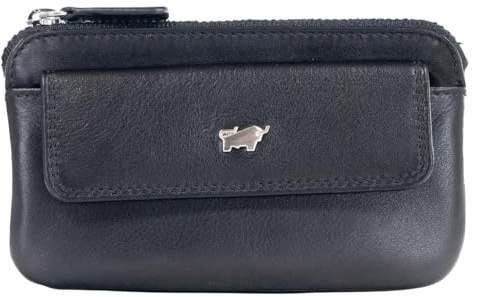 BRAUN BÜFFEL - Schlüsseletui aus echtem Rindleder Golf - Schmale Schlüsseltasche für Herren & Damen mit Reißverschluss & 2 Schlüsselringen - Zeitlos klassisches Schlüsselmäppchen - Edles Schwarz