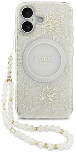 CG Mobile Guess IML Flower Electro Pearl Bracelet Compatible with MagSafe Case for iPhone 17 (White) | MagSafe compatible, for iPhone 17