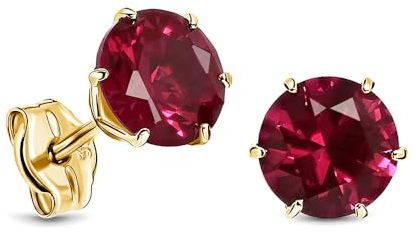 MIORE Schmuck Damen, Gelbgold/Weißgold 9 Karat 375, Goldene Ohrringe Damen 6mm, Ohrstecker Gold mit Rubin/Saphir/Zirkonia/Smaragd in Krappenfassung, Hypoallergene Ohrringe in hochwertiger Schmuckbox