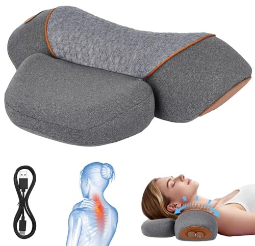 Nackenmassagegerät mit Wärme, 3-in-1 Elektrisch Nackenmassagekissen | Entspannungskissen für Nacken, Hochfrequenz-Vibrationsmassage, Aktualisieren Zervikales Massagekissen
