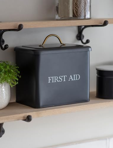 CKB LTD Medizinische Erste-Hilfe-Box, Metallbehälter, Medizin-Set mit Trennwänden, herausnehmbarem Organizer-Tablett, 2-stöckiger Organizer, Karbonschwarz, hergestellt aus pulverbeschichtetem Stahl