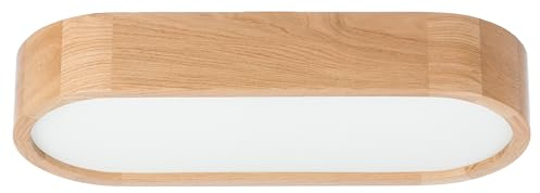 STOLARNIA PIKA Deckenlampe - Oval Holz Deckenleuchte Eiche 2xE27 (48x20 cm) - Modern Beige Lampe für Schlafzimmer, Wohnzimmer, Flur, Küche - Stilvolle Eichenholz LEJA