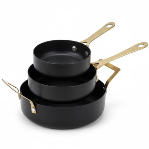 Envenzo Mini Cast Iron Pan Set - 9cm, 11cm, 13cm, Black Non-Stick Cookware with Metal Handles, Kitchen Small Serving Pans, 3 Piece Set for Tapas, Eggs, Dessert