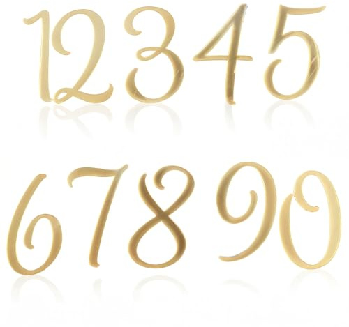Lotsdonxia 10 Pcs Gold Acrylic Number Cake Toppers 0-9 – Reusable Mirror Finish Cupcake Decorations for Birthday, Wedding & Baby Shower Parties