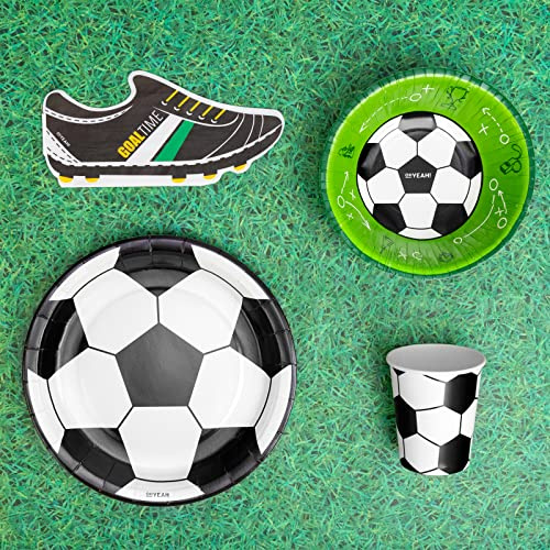OH YEAH - Kit Vajilla Desechable Cumple Fútbol de Cumpleaños 6 Personas - 42 Piezas - Platos, Vasos, y Servilletas Desechables - Decoración Vajilla Cumpleaños Infantil Temático - Kit Mesa