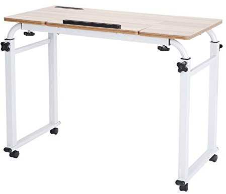 Dioche Chaise de Bureau d'hôpital Chariot Réglable pour Ordinateur Portable – Table d'écriture avec roulettes, Hauteur Réglable et Plateau Inclinable, mobilité Verrouillable, étagère de Rangement,