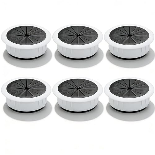 Leloco Pasacables para escritorio, 6 unidades, 50 mm, color blanco, doble capa, extraíble, pasacables de plástico para mesa, oficina, escritorios