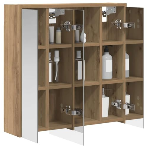 vidaXL Badezimmerspiegelschrank Kunsthandwerk Eiche, Moderne Badezimmer, rechteckiger Stauraum, Wandregal, doppelseitiger Spiegel, Flexibles Möbel