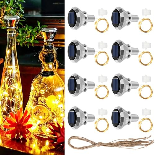 Mineup 8 Pcs Flaschenlicht Solar, Flaschenlichterkette Korken, 20 Leds 2M Solar Flaschen Licht, Weinflasche Lichtkette Für Außen, Diamant Flaschenbeleuchtung Für Flasche, Hochzeit Deko, Party, Garten