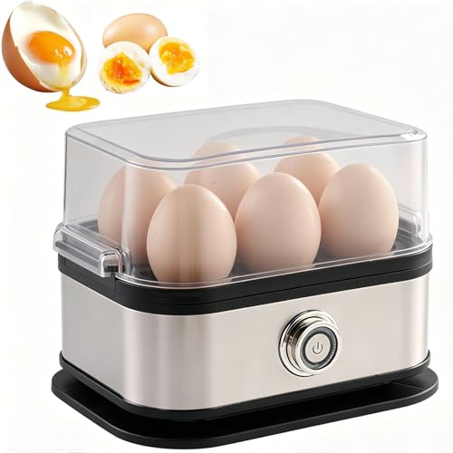 Cuocitore di Uova Elettrico 3-in-1 Smart con Spegnimento Automatico, Vassoio Rimovibile, 6 Uova per Cuocere Morbide, Medie, Sode, alla Coque e Strapazzate, Bollitore a Vapore da Cucina per Cibo