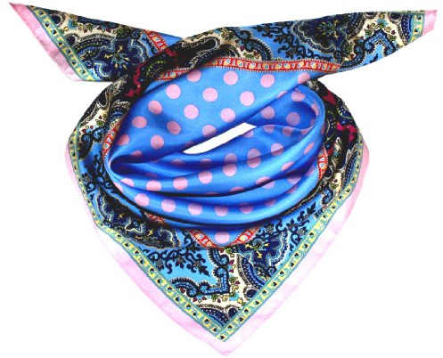 LORENZO CANA Foulard pour la femme – écharpe de 100% soie pour le printemps et l´été, carré avec les mesures de 70 x 70 cm – en bleu rose saumon vert tilleul pétrole