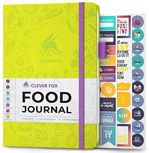 Clever Fox Food Journal for Women & Men, Weight Loss Tracker, Neon Yellow | Compact 14.5 x 21cm daily diet diary, food & fitness log, track meals, calories & nutrients, calorie counting notebook
