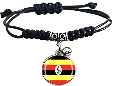 Braccialetto intrecciato con bandiera dell'Uganda regolabile in nylon con catena di cristallo, braccialetto alla moda fatto a mano per uomo e donna, regalo speciale