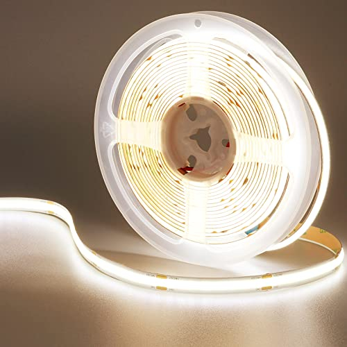 GOMING 24V COB LED Strip Natürliches Weiß 4000K 5M LED Streifen 480LED/M LED Band Selbstklebend CRI 93+ Hohe Helligkeit 4500lm Nicht Wasserdicht IP20 Lichtband für Heim Deko(Netzteil nicht Enthalten)