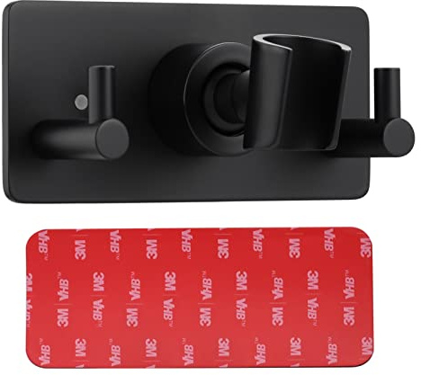 Tecmolog Soporte Ducha Negro Regulable Acero Inox Soporte Alcachofa Ducha Adhesivo con 2 Ganchos, ST31CB