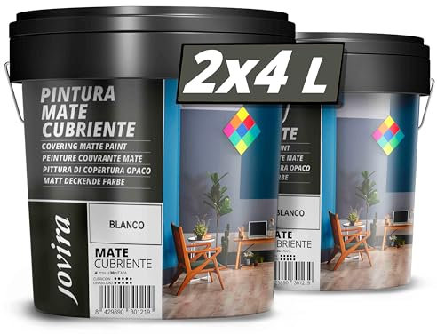 JOVIRA PINTURAS Pittura di copertura opaco. Pittura per interni ed esterni con eccellente potere coprente. (2x4 Litri, Bianco)