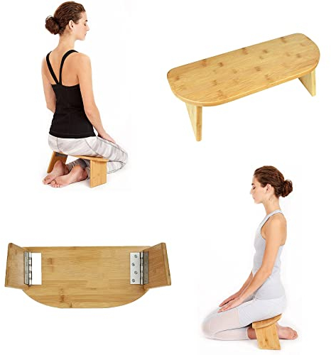 JYCCH Meditationsbank, Bambus-Meditationshocker, klappbarer Kniesitz, ergonomischer Bambus-Yoga-Hocker