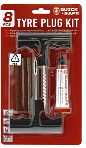 S SUMEX Kit Reparación de Pinchazos Equipo de Reparación de Neumáticos Válido para Todo Tipos de Neumáticos Compuesto por 5 Mechas 2 Herramientas y Bote Sellante
