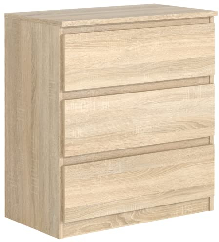 meble masztalerz Kommode Eiche-Sonoma Matt mit 3 Schubladen 70 cm, Sideboard Wohnzimmer, Kommode Schlafzimmer H: 78,5 cm, B: 70 cm, T: 39 cm Kommode mit Schubladen, Schubladenschrank