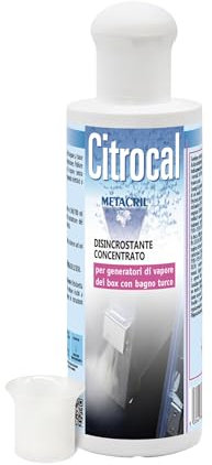 Metacril Citrocal + Bicchierino Dosatore, Disincrostante Concentrato, per Generatore di Vapore di Box con Bagno Turco - 200 ML