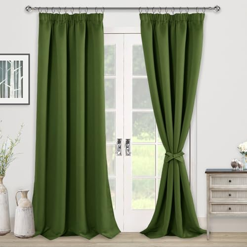 JIUZHEN Gardinen mit kräuselband Verdunklungsvorhänge Vorhang Blickdicht Gardinen Wohnzimmer Vorhänge Schlafzimmer Thermovorhang Oliv Grün, H245 x B140 cm,2er Set