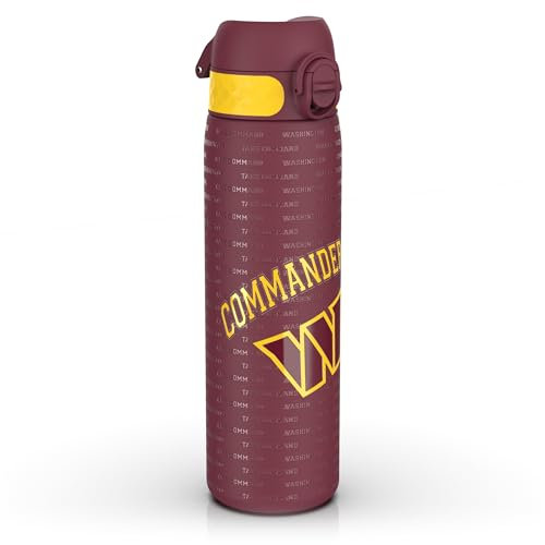 ion8 NFL Commanders Leichte Edelstahl-Wasserflasche, 600 ml/20 oz, nicht isoliert, auslaufsicher, leicht zu öffnen, sicherer Verschluss, spülmaschinenfest, Klappdeckel, passt in Getränkehalter