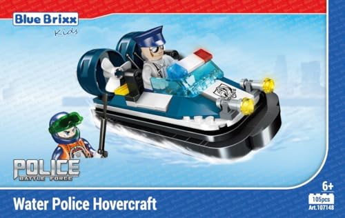 BlueBrixx Kids 107148 – Stadtpolizei: Hovercraft der Wasserpolizei aus Klemmbausteinen mit 105 Bauelementen