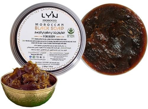 Savon Noir Marocain (Savon Beldi) 100% Naturel -200gr-Gommage traditionnel corporel Hammam - Exfolie Nourit & Hydrate la peau naturel 200 g