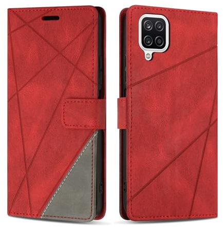 SONWO Hülle für Samsung Galaxy A12 / Galaxy M12 Hülle, Premium PU Leder Handyhülle Wallet Silikon Schutzhülle Klapphülle für Galaxy A12 / Galaxy M12, Rot