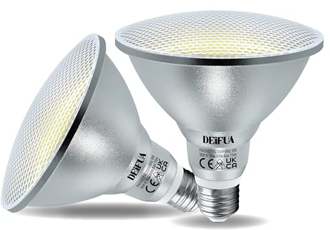 DEIFUA E27 PAR38 LED Lampe Tageslichtweiß 18W 2000 Lumen Ersetzt 120W Halogen Leuchtmittel, 2er-Pack, Strahler Flimmerfrei 5000K, Reflektorlampen IP65 Abstrahlwinkel 60° Spot Birnen, Nicht Dimmbar