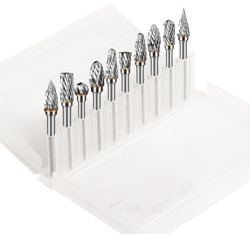 YSDMY Juego de Fresas Giratorias de Tungsteno para Herramienta Giratoria,10 Piezas Rebabas Rotativas con Vástago de 1/8 Fresas para Metal para Carpintería, Tallado, Pulido, Perforación