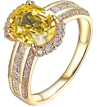 Vorsteckring Gold 750, Trauringe Vintage Kanal Labor Geschaffener Saphir 2.24ct Ovale Form Gelb Eheringe Größe 53 (16.9) 18 Karat Gelbgold