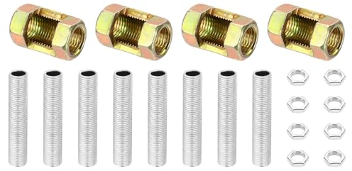 PATIKIL Kit de Pcs de Réparation de Tuyaux de Lampe Filetés M10, 4 Pcs d'Écrou d'Accouplement Hexagonal en Métal M10×25 avec Tuyau Fileté et Écrou Hexagonal pour Rallonge Luminaires