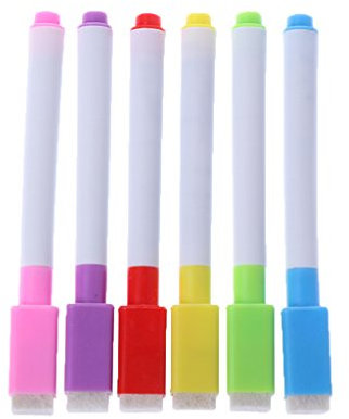 6Pcs/Set Whiteboard Erasable Marker Pen with Eraser School Supplies Paint Marker Black Thick