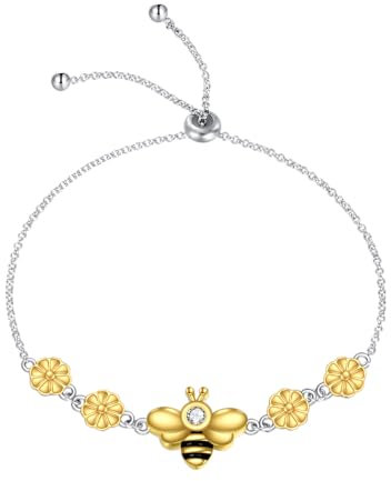 YAFEINI Bee Bracelet Sterling Silver Daisy Adjustable Bracelet Bee Jewellry Gifts for Women