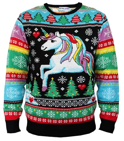 Bäng Läng Ugly Christmas Sweater Unisex (DE/NL/SE/PL, Alphanumerisch, L, Regular, Regular, Unicorn)