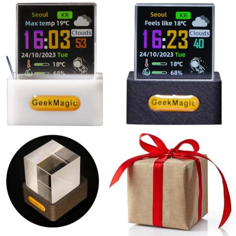 GeekMagic Kabelgebundenes Mini-3D-Hologramm-Würfel-Display, elektronischer Würfel-Bilderrahmen, anpassbares Display, Fotoalbum-Show, WLAN, Echtzeit-Wetter, Zeitanzeige, GIF-Animation, kreatives