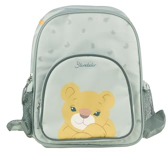 Sterntaler Kinderrucksack Löwe Leo – Wasserabweisendes Polyester, großes Hauptfach mit Kühlfunktion – Zwei-Wege-Reißverschluss, verstellbare Schultergurte – Baby und Kleinkind Rucksack, steingrau