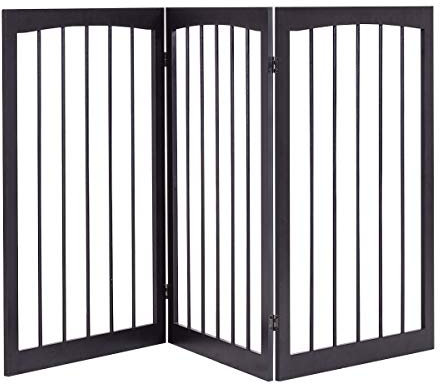 COSTWAY Puerta de Seguridad, Rejilla para Perros, Barrera para Escaleras, Rejilla de Protección para Bebé, Niño, Valla Protectora Plegable, Barrera Plegable de Madera Maciza, 76 x 160 cm, Marrón​