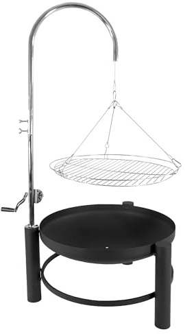 LEMODO Holzkohlegrill, Schwenkgrill mit Kurbel zur Höhenverstellung, Feuerschale mit Grillrost, Hängegrill mit schwenkbarem und höhenverstellbarem Grillgitter, auch als Feuerkorb nutzbar