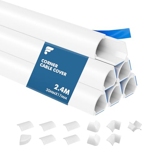 shinfly 2,4 m Canalina Passacavi Adesiva, Canaletta per Cavi Elettrici, Canalina Passacavi Muro, Nascondi Cavi per Televisivi - Bianco 30 mm x 17 mm (0,4 m × 6 Pezzi)