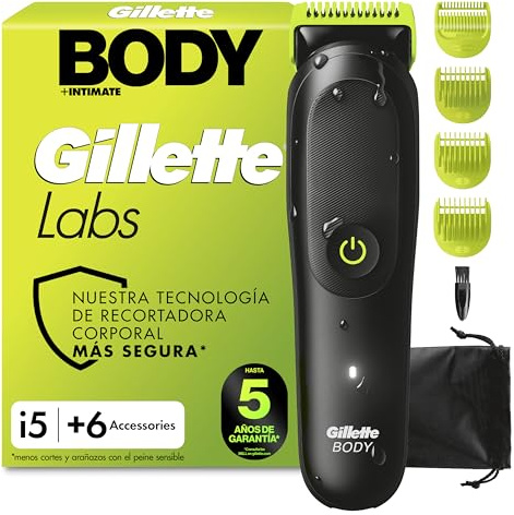 Gillette Labs Body + Intimate Tondeuse Homme i5, 6 Accessoires, Noire