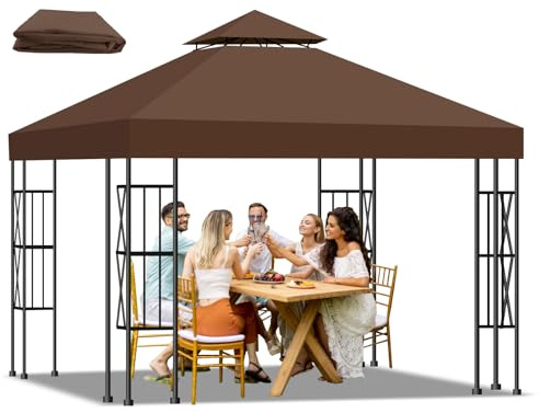 Qdreclod Toile de Toit Double Couche pour Tonnelle de Jardin 3x3 m – Pavillon Housse de Remplacement Imperméable, Anti-UV 95%, Respirante pour Jardin, Camping, Plage, Fêtes en Extérieur(Gris)
